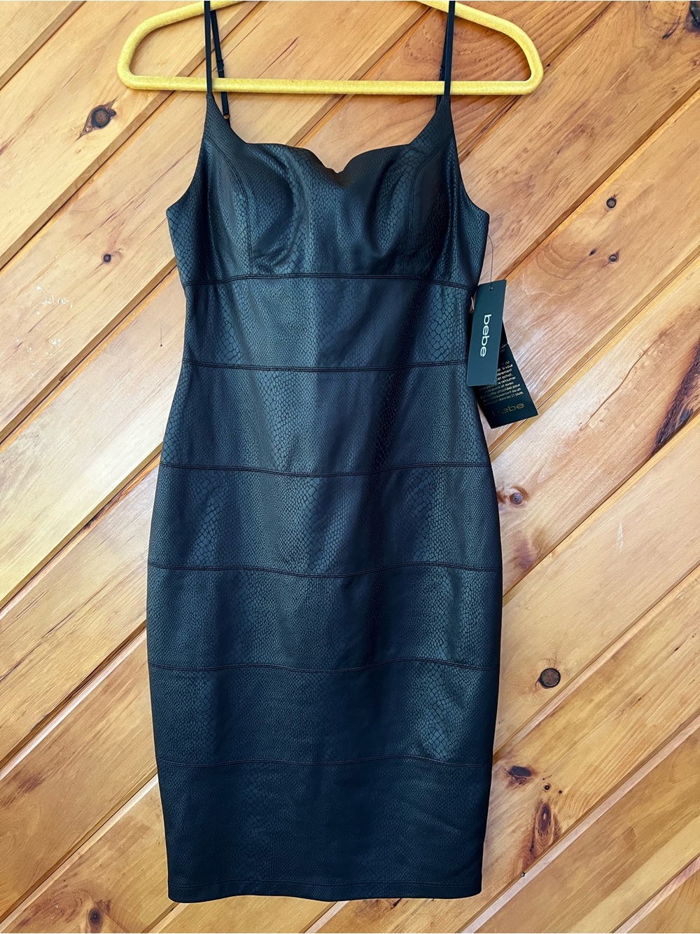 bebe Black Faux-Leather Midi Dress with Thin Adjustable Straps NWT small